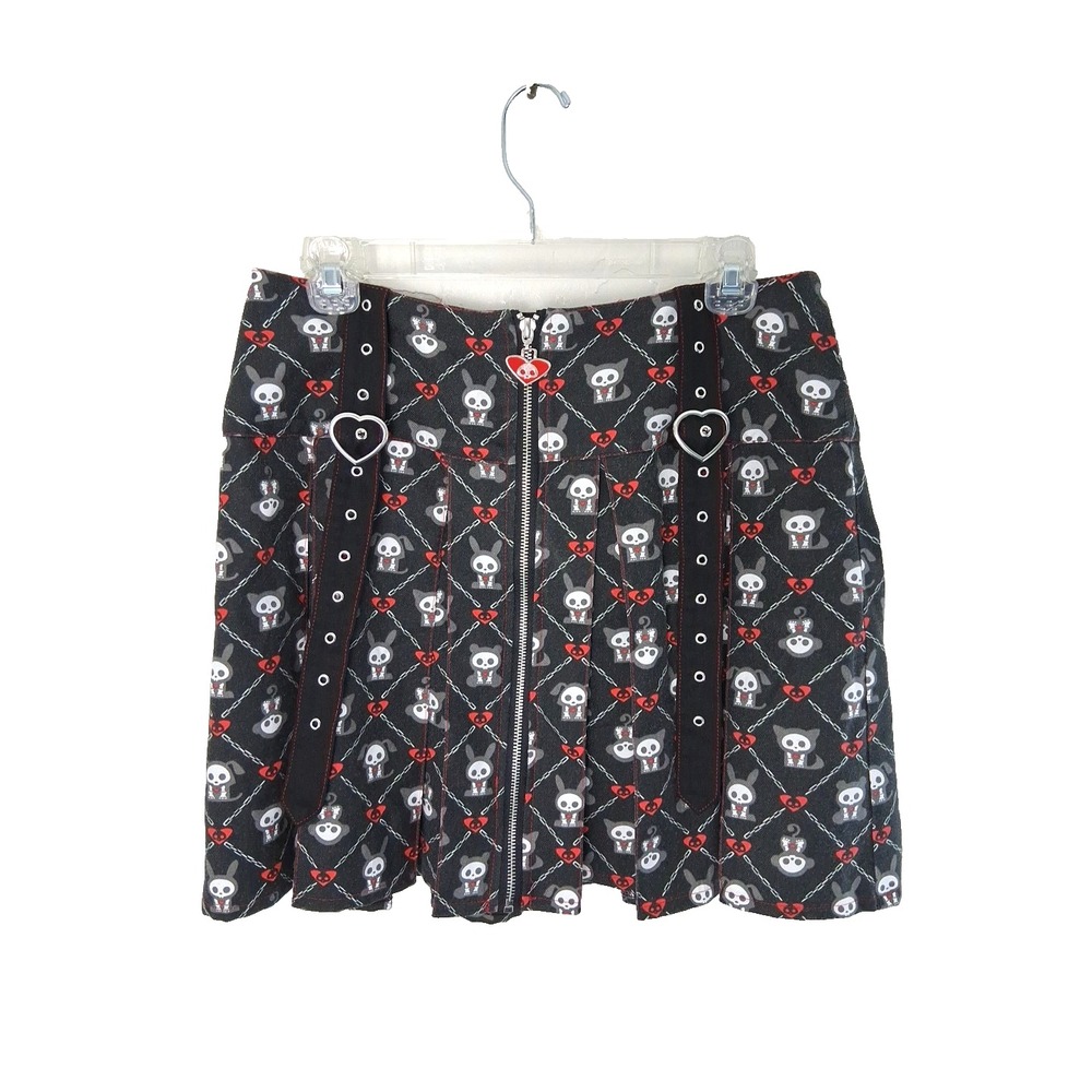 Skelanimals Heart Grommet Strap Pleated Skirt Sz Large Skater Emo Gothic Grunge‎